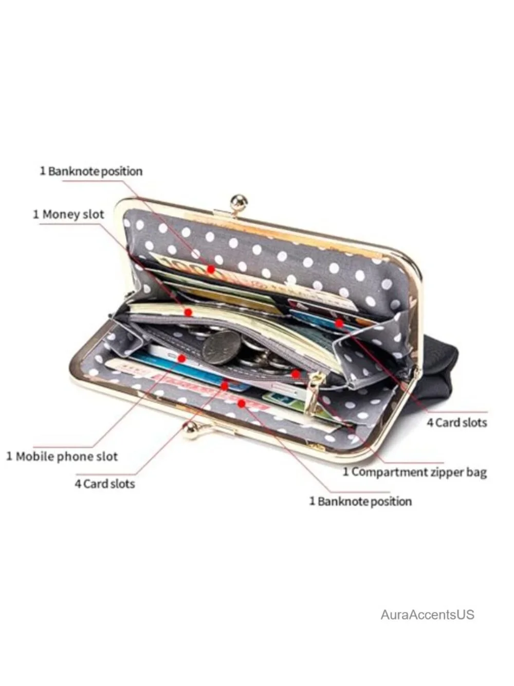 Vintage Kiss Lock Genuine Leather Wallet RFID Multi Card Slots Travel Clutch